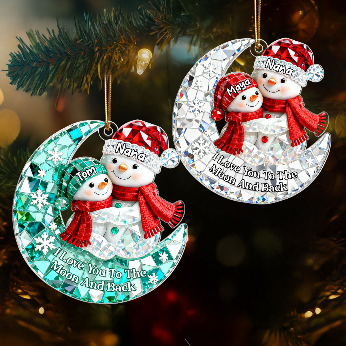 Snowman Grandma Grandkid 3D Crystal Effect - Personalized Acrylic Ornament - Christmas Gift for Grandma, Grandkids