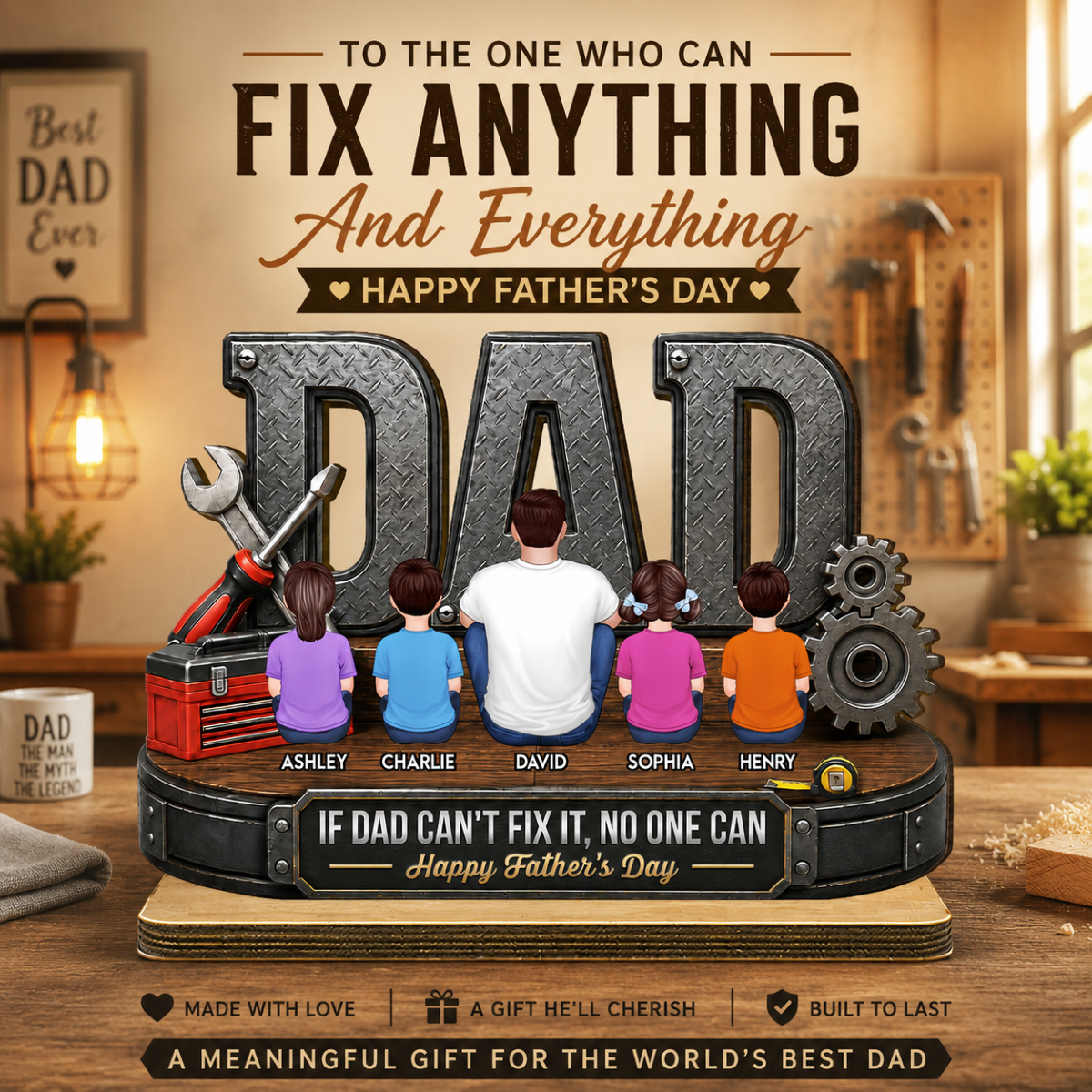 If Dad Can't Fix It No One Can - Personalized 2-Layered Wooden Plaque - Gift For Dad, Husband, DIY Dad, Handyman