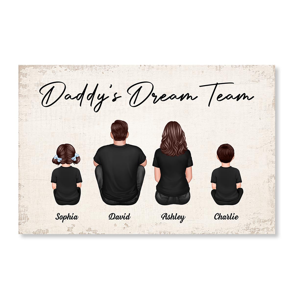 Daddy‘s Team Family Dad Mom Kids Sitting Personalized Poster, Gift For Dad, For Grandpa, For Husband