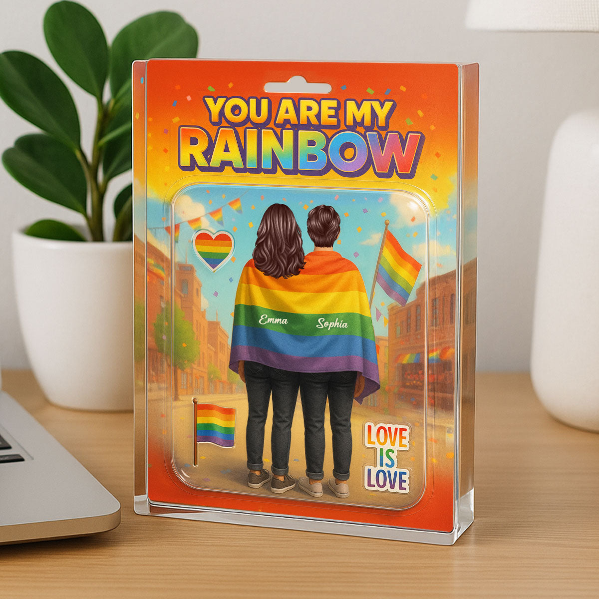 Pride Month LGBT Couple Custom Figure Personalized Rectangle Acrylic Block Plaque, Gift For Couple
