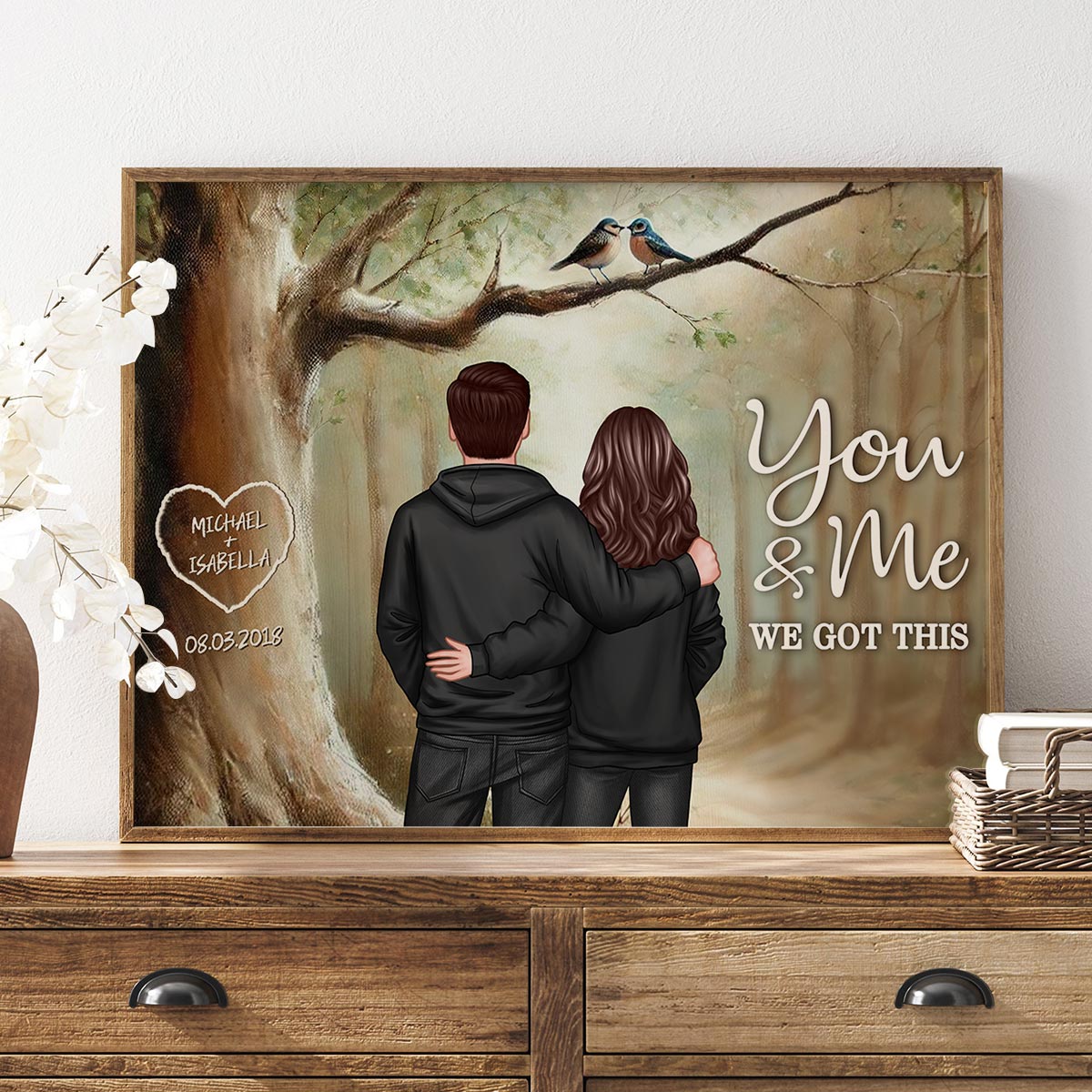 Couple Birds On Tree Personalized Poster, Anniversary, Gift for him, Gift for her