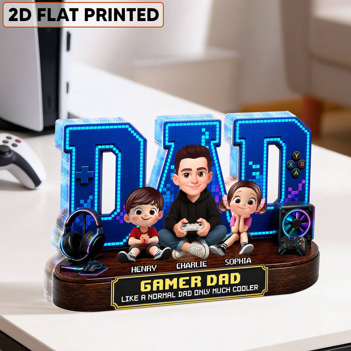Gamer Dad Much Cooler - Personalized Acrylic Block Plaque - Gift For Dad, Husband, Gamers