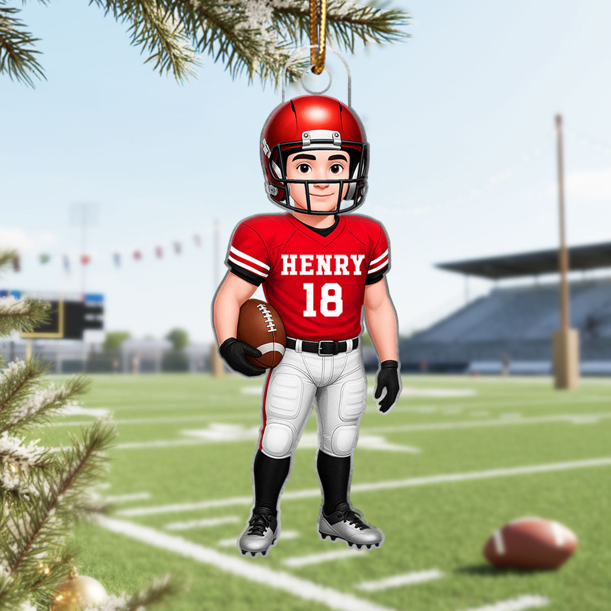 Football Boy 3D Effect - Personalized Acrylic Ornament - Christmas Gift For Teen Boy, Son, Grandson