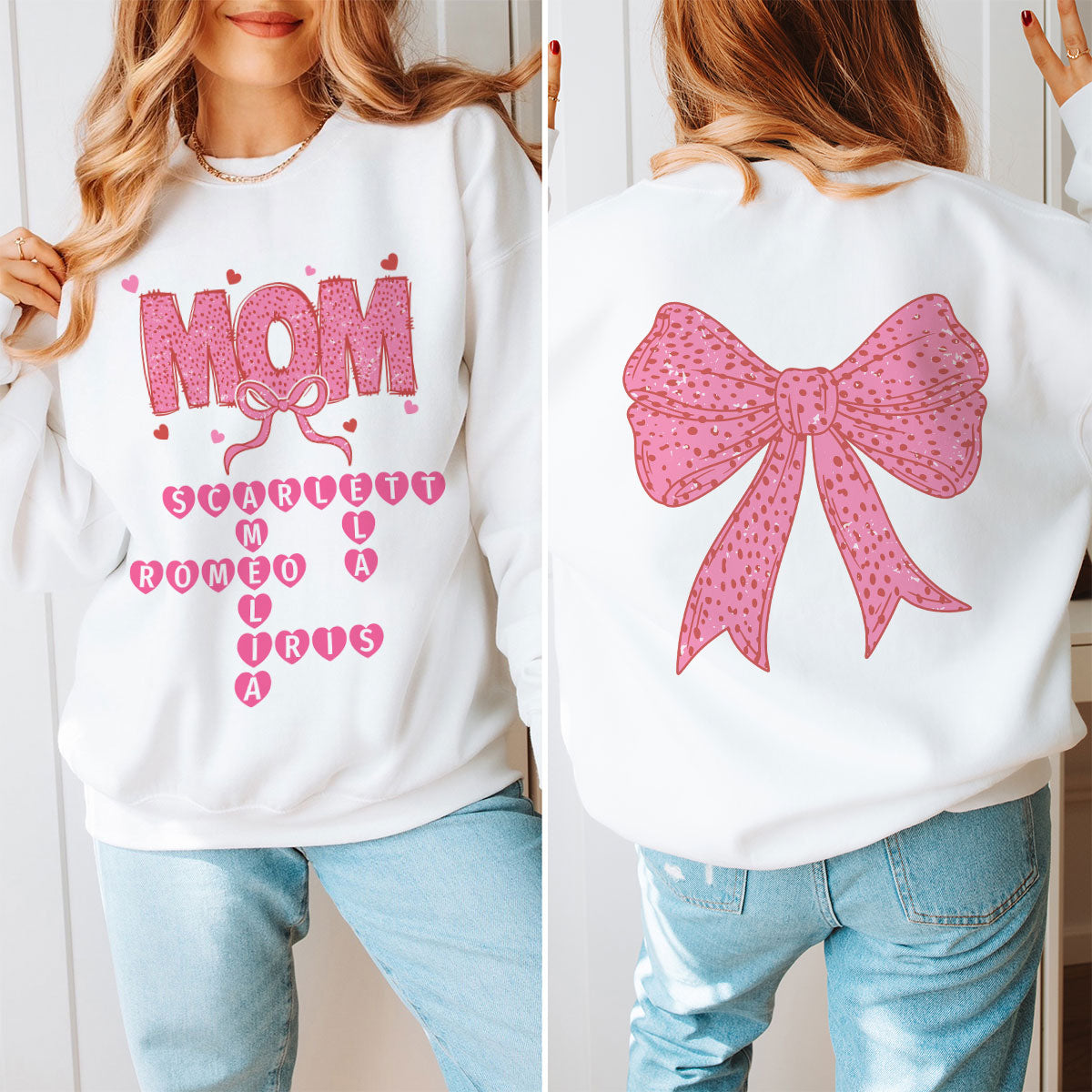 Grandma Nana Mimi Pink Coquette Crossword Puzzle Gift Personalized Double Sided Sweatshirt