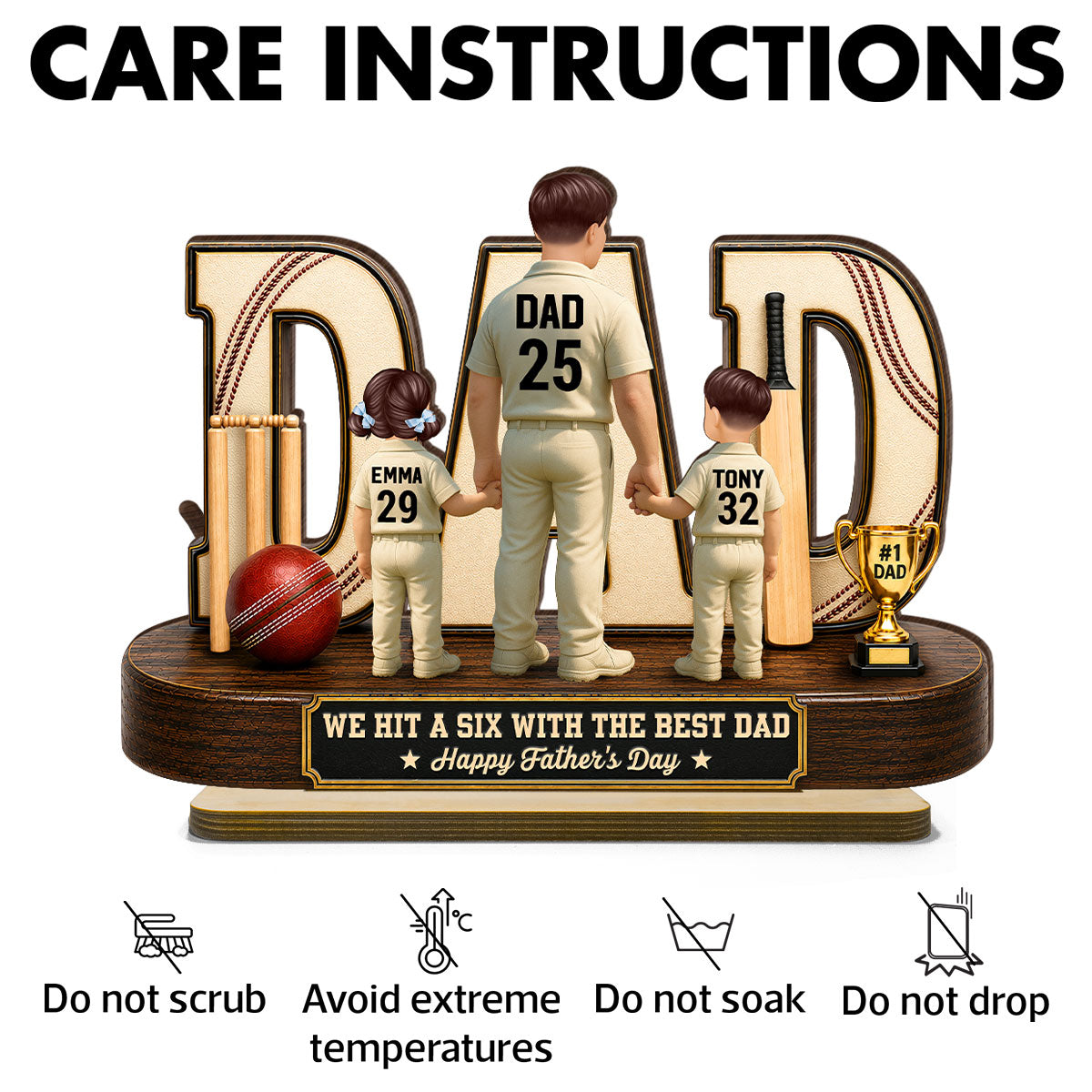 Cricket Dad Legend Hit A Six With The Best Dad - Personalized 2-Layered Wooden Plaque - Gift For Dad, Husband, Cricket Lovers