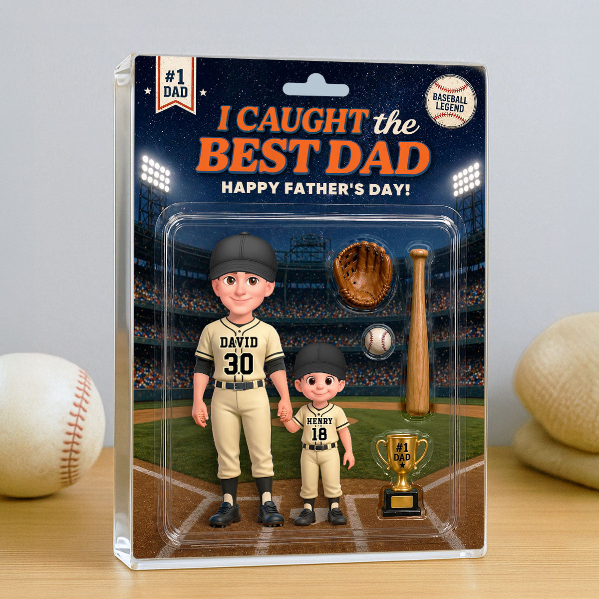 Retro Friday Night Light Baseball We Caught The Best Dad - Personalized Acrylic Block Plaque - Gift For Baseball Dad