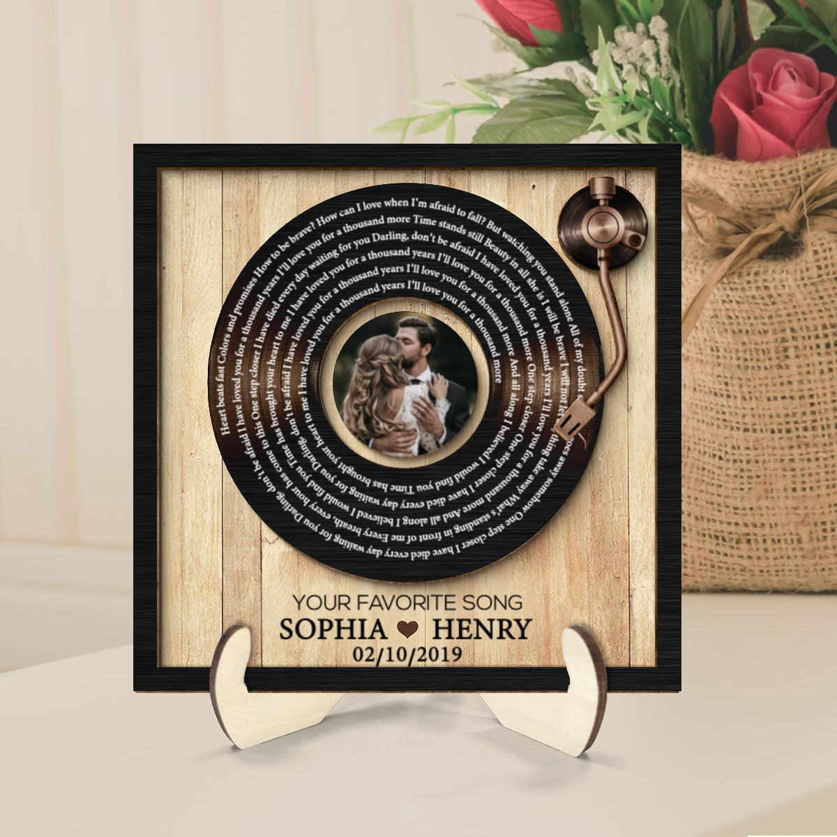 Upload Photo Vinyl Record Custom Song Lyrics Personalized 2-Layer Wooden Plaque, Anniversary Wedding Gift For Her, For Him, For The Couple