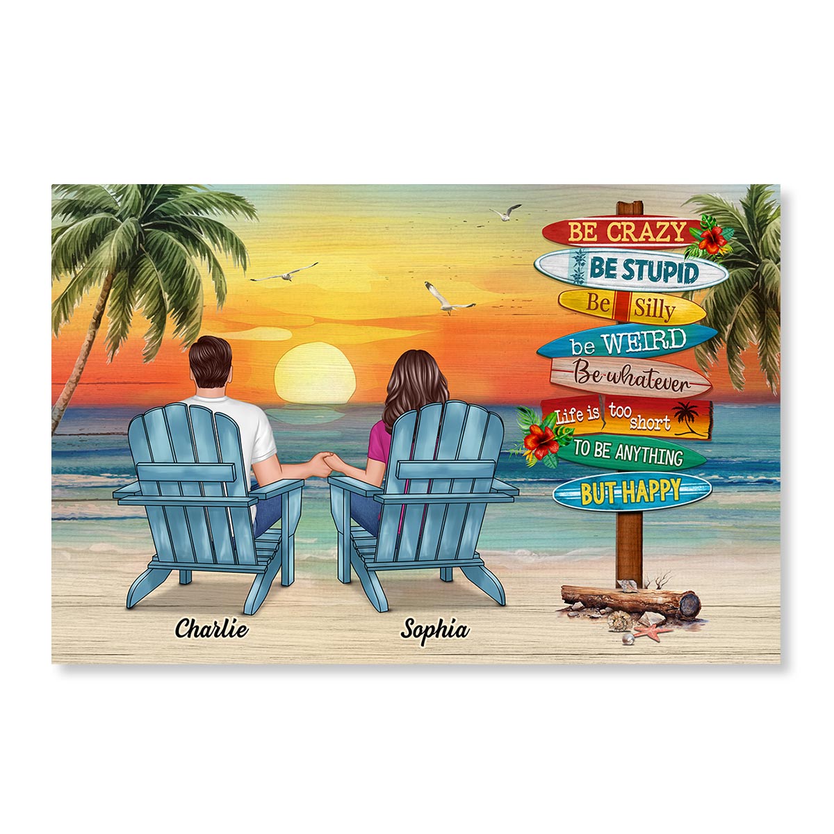 Summer Couple Sitting Be Happy Personalized Poster