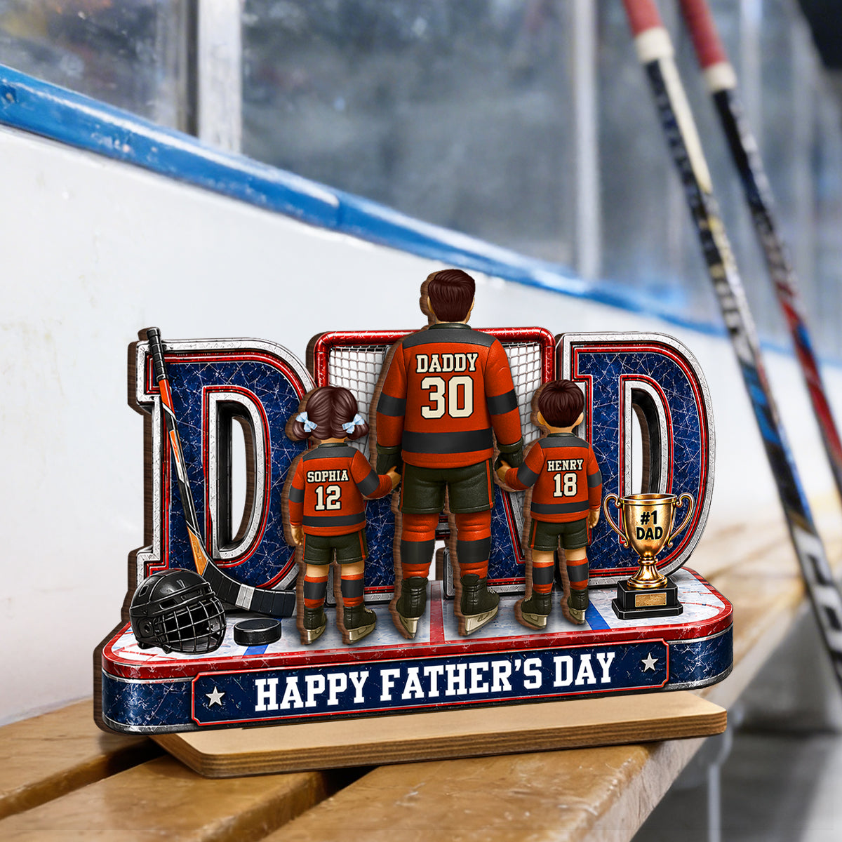 MVP Hockey Dad & Kids Together - Personalized 2-Layered Wooden Plaque - Gift For Dad, Husband