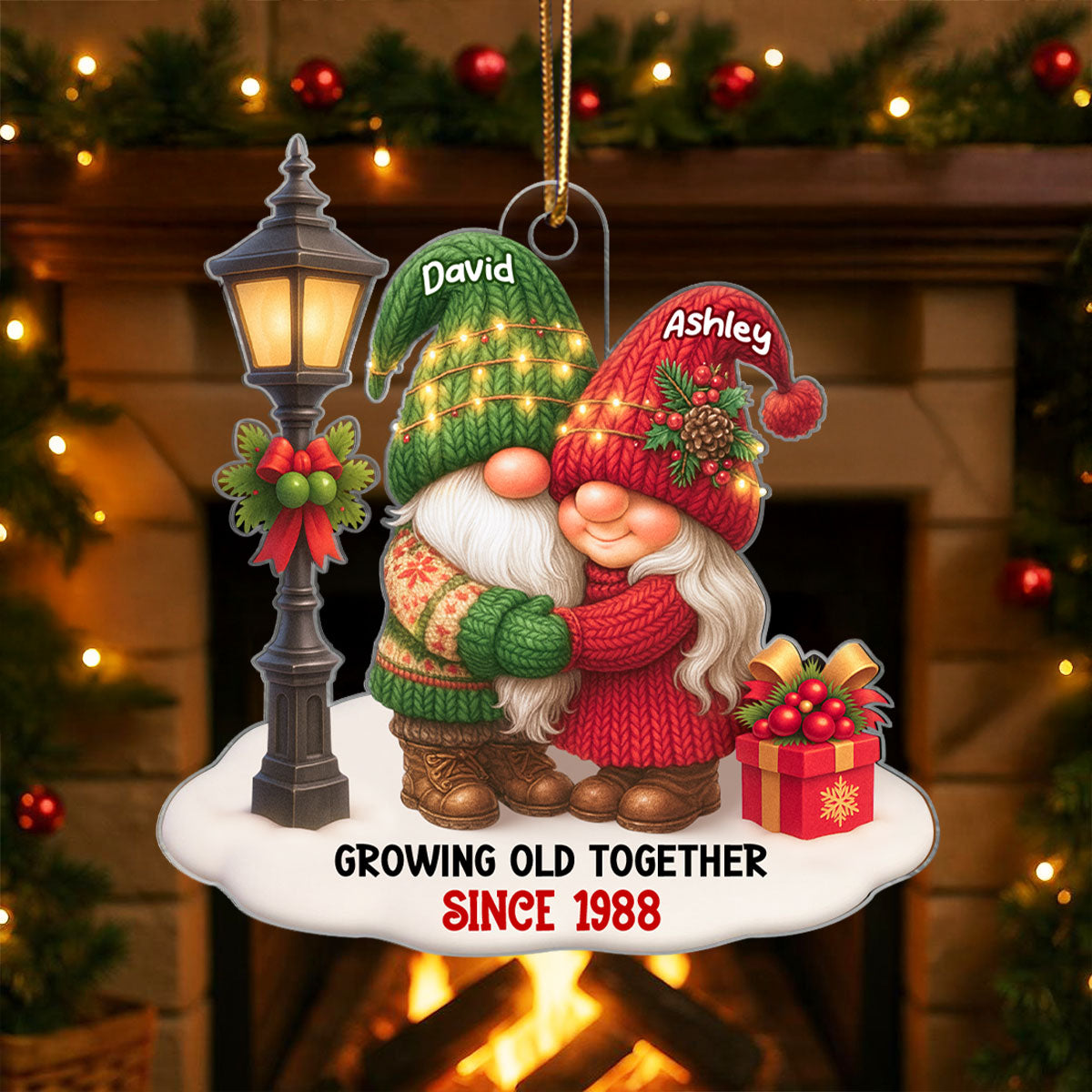Gnome Christmas Couple Growing Old Together - Personalized Acrylic Ornament - Gift for Him, Gift for Her