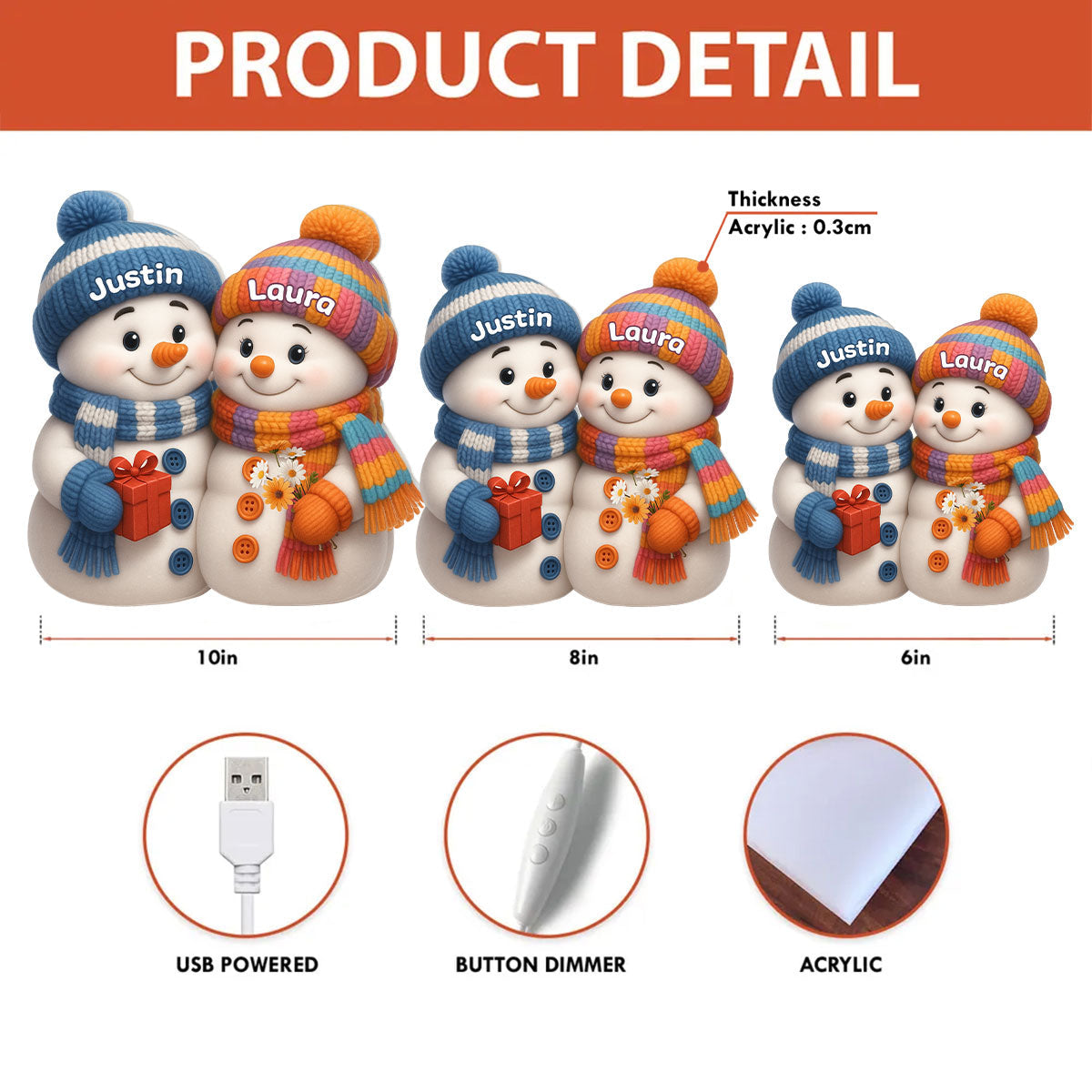 Snowman Couple Hugging - Personalized Light Box - Heartwarming Christmas Gift for him, Gift for her