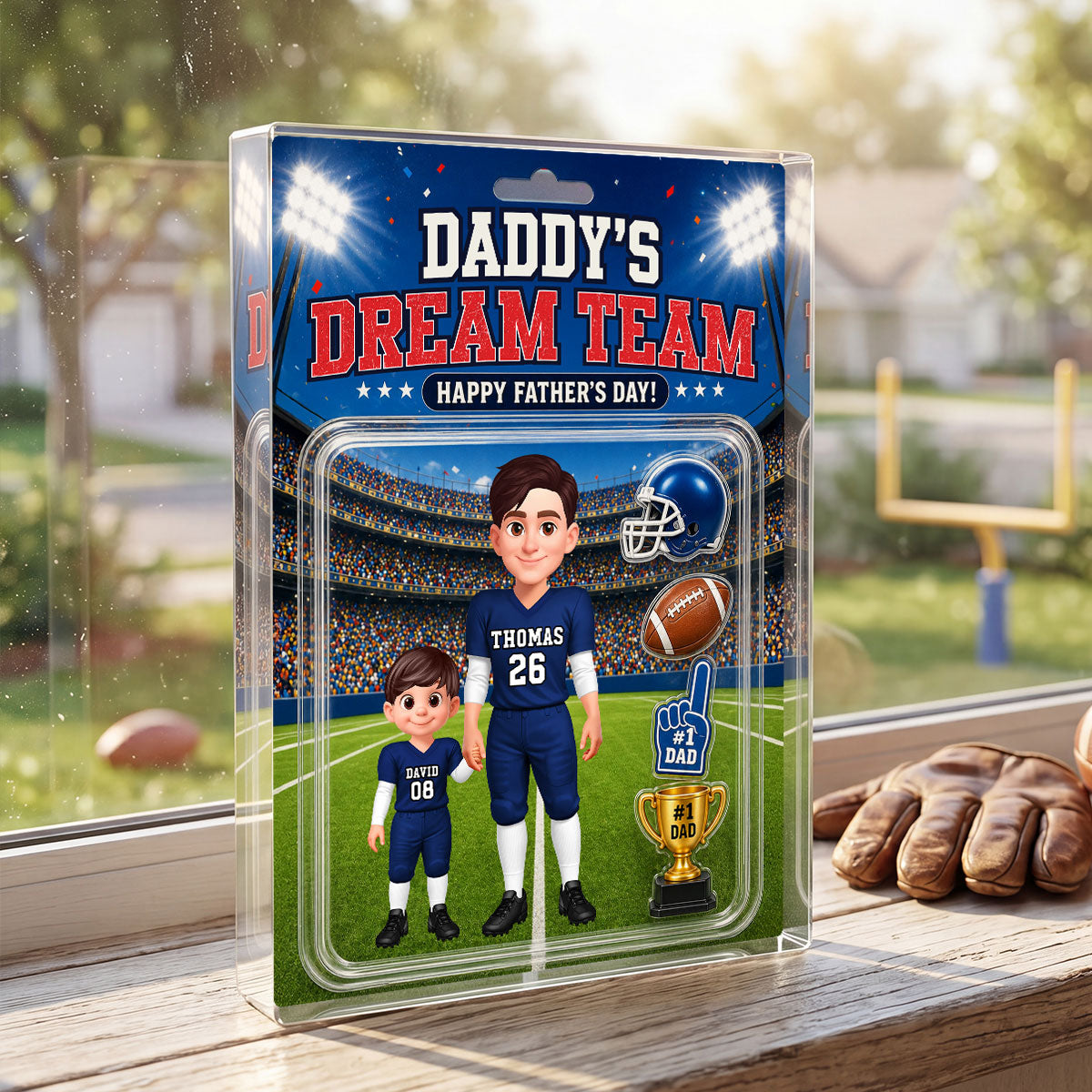 American Football Dad Daddy's Dream Team - Personalized Acrylic Block Plaque - Gift For Football Dad, Husband