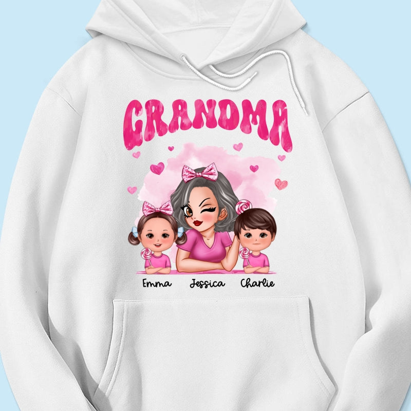 Pink Valentine's Grandma And Grandkids Personalized Shirt, Gift For Grandma