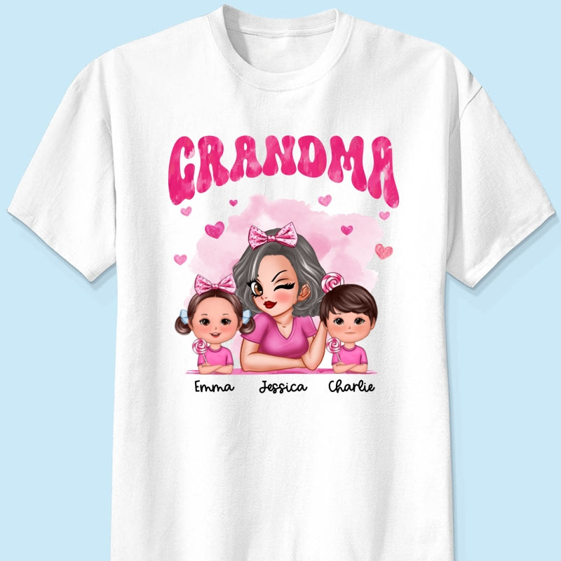 Pink Valentine's Grandma And Grandkids Personalized Shirt, Gift For Grandma