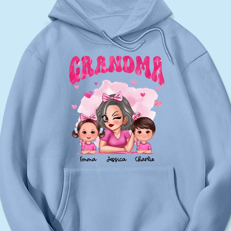 Pink Valentine's Grandma And Grandkids Personalized Shirt, Gift For Grandma