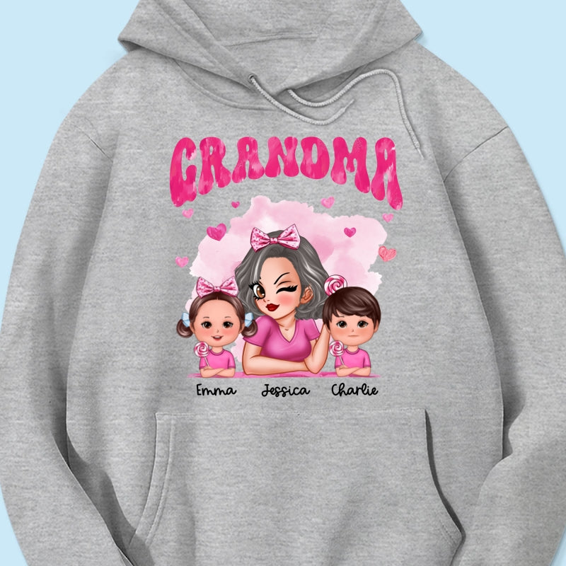 Pink Valentine's Grandma And Grandkids Personalized Shirt, Gift For Grandma