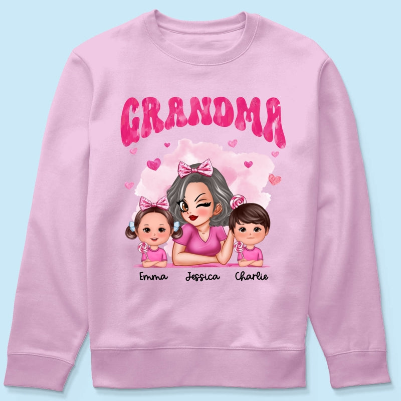 Pink Valentine's Grandma And Grandkids Personalized Shirt, Gift For Grandma
