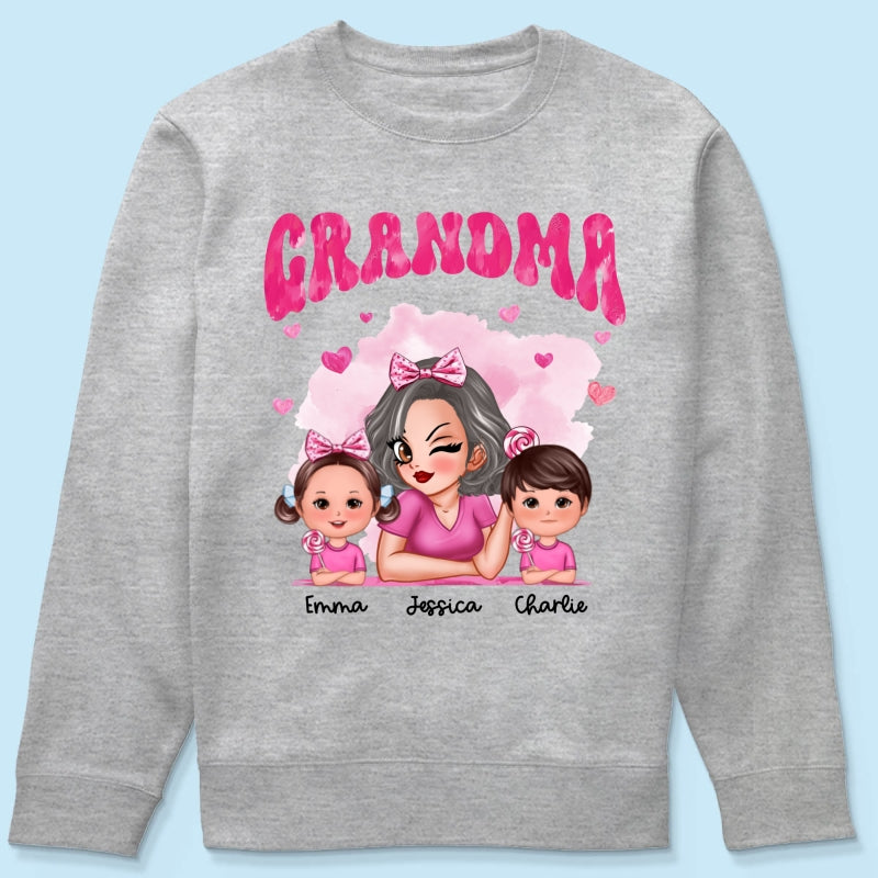 Pink Valentine's Grandma And Grandkids Personalized Shirt, Gift For Grandma