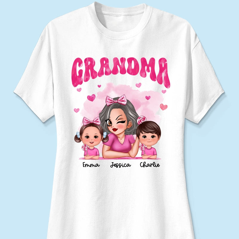 Pink Valentine's Grandma And Grandkids Personalized Shirt, Gift For Grandma