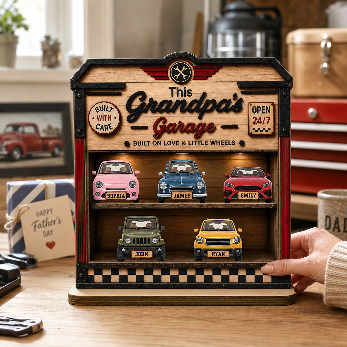 Dad Grandpa's Garage 2D Flat - Personalized Wooden Plaque - gift for Dad, Grandpa