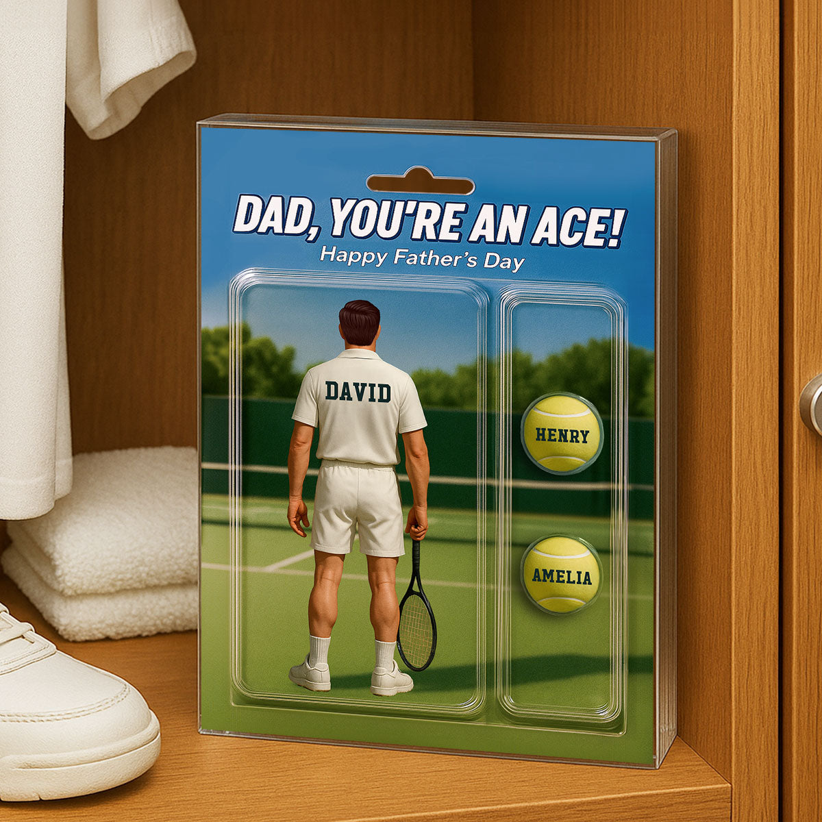 You're An Ace Tennis Dad With Kids' Names Custom Figure Personalized Acrylic Block Plaque, Gift For Him, For Dad