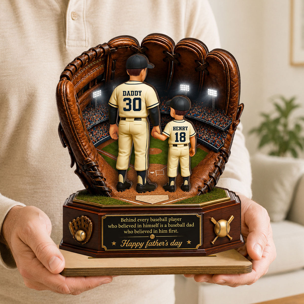 Behind Every Baseball Softball Player is a Dad - Personalized 2-Layered Wooden Plaque - Gift for Dad, Husband