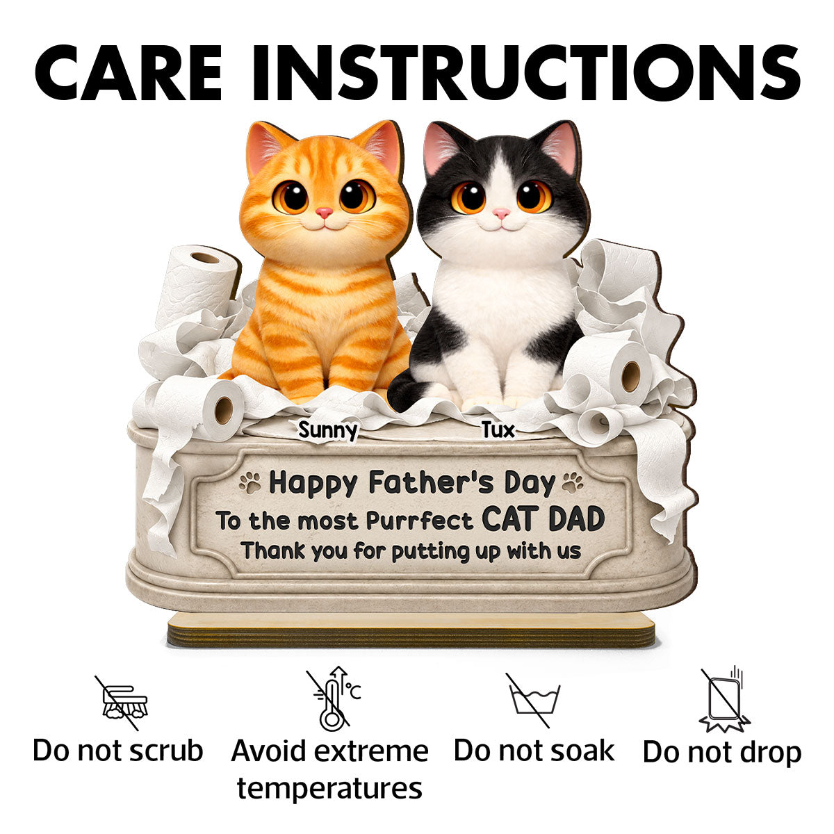 Toilet Papers Cute Fluffy Cats Happy Thanks For Putting Up With Us - Personalized 2-Layered Wooden Plaque - Funny Gift For Cat Dad, Cat Lovers