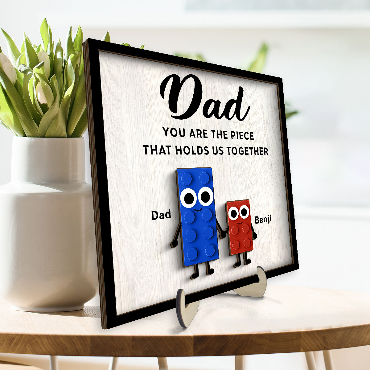 Dad And Kids Cute Puzzle Personalized 2-Layered Wooden Plaque, Gift for Dad, Gift for Husband