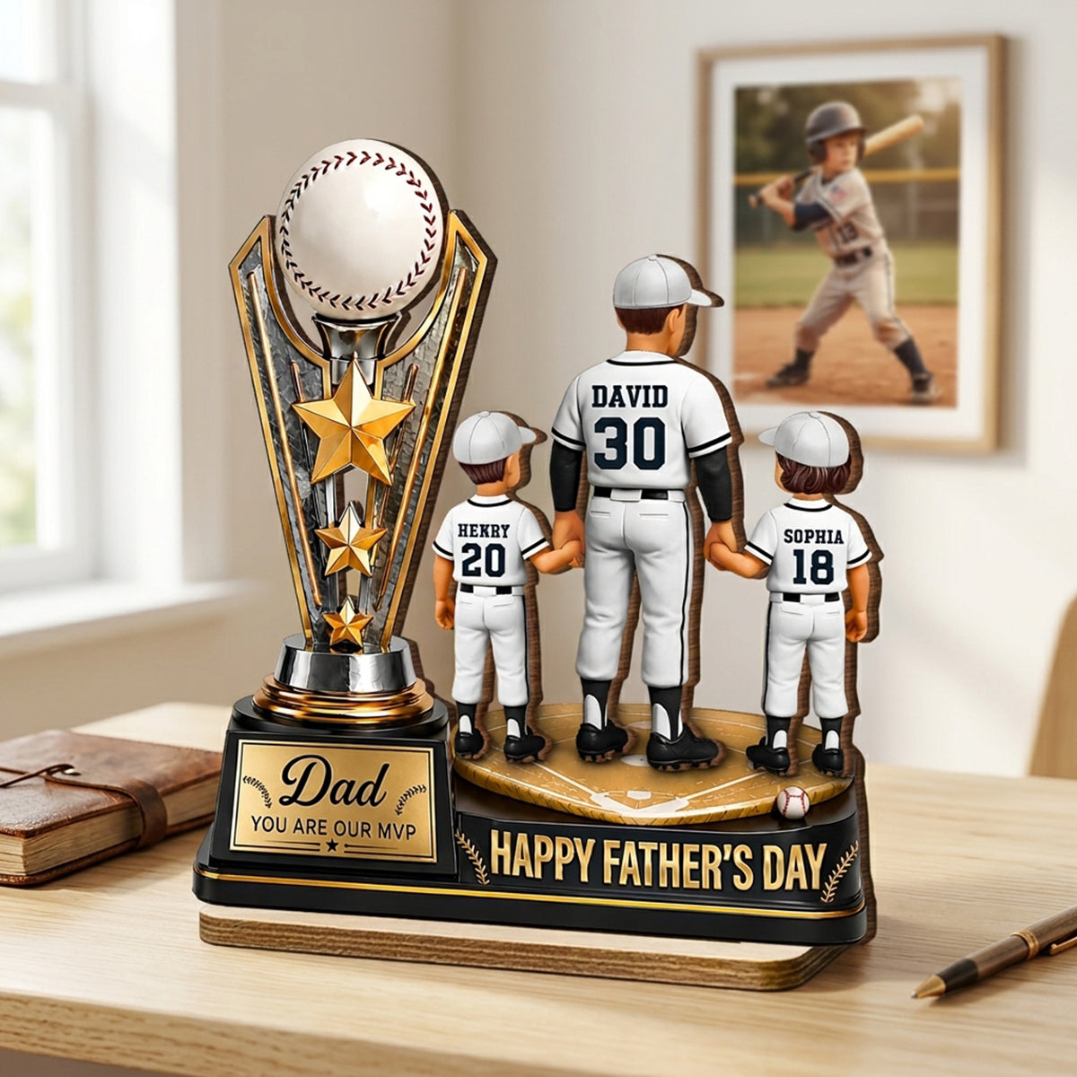 Baseball MVP Dad Trophy - Personalized 2-Layered Wooden Plaque - Gift for Dad, Husband