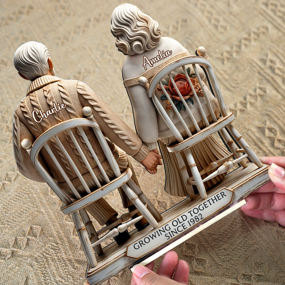 3D Effect Couple Sitting Together Personalized Standing Wooden Plaque, Heartfelt 2025 Gift, Anniversary Gift For Girlfriend, For Wife