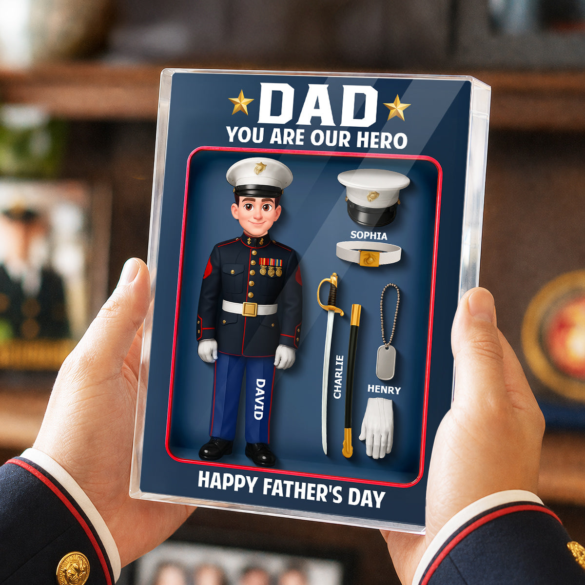 American Marine Dad Hero - Personalized Acrylic Block Plaque - Gift For Marine Dad
