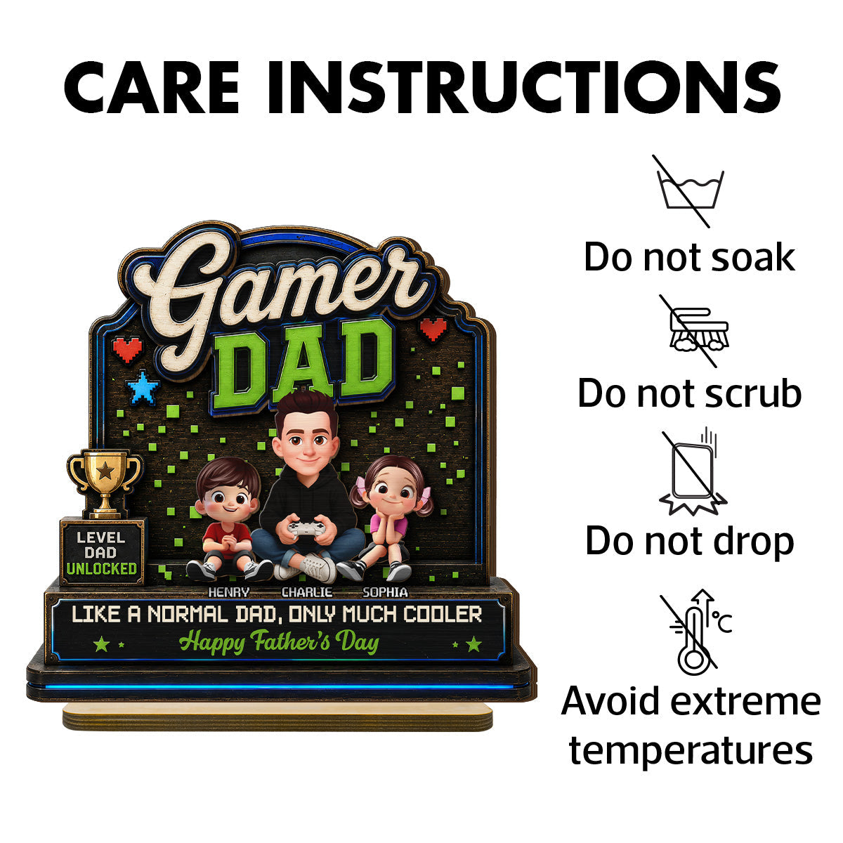Gamer Dad & Kids - Personalized 2-Layered Wooden Plaque - Gift For Gamer Dad