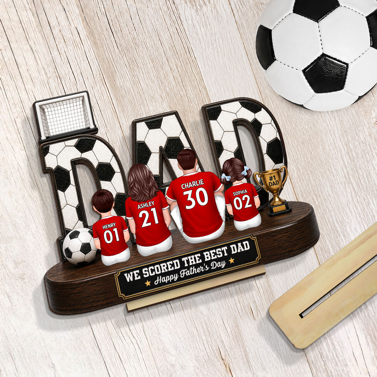 Soccer Family Legend We Scored The Best Dad - Personalized 2-Layered Wooden Plaque - Gift For Dad, Husband, Soccer Lovers