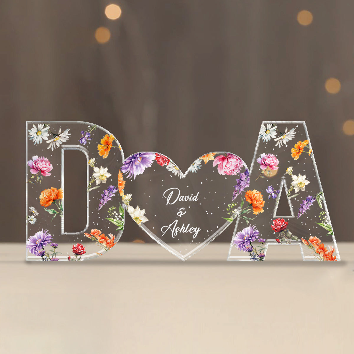 Couple Initials Floral Theme Gift Anniversary Gift Personalized Acrylic Block Plaque