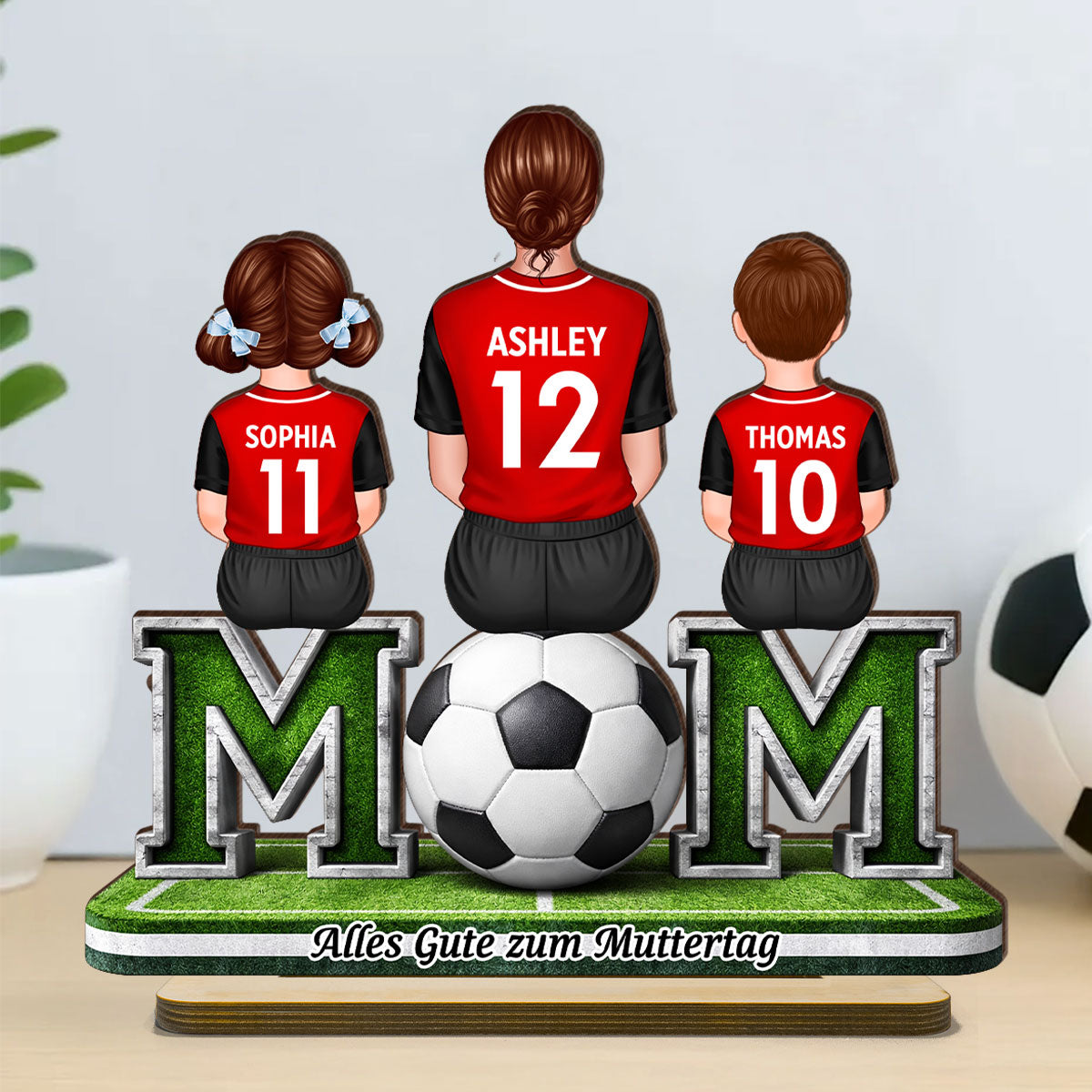 Fuball-Mama mit Kindern – Personalisiertes 2-lagiges Holzschild – Herzliches Geschenk cho Fuball-Mamas & Ehefrauen