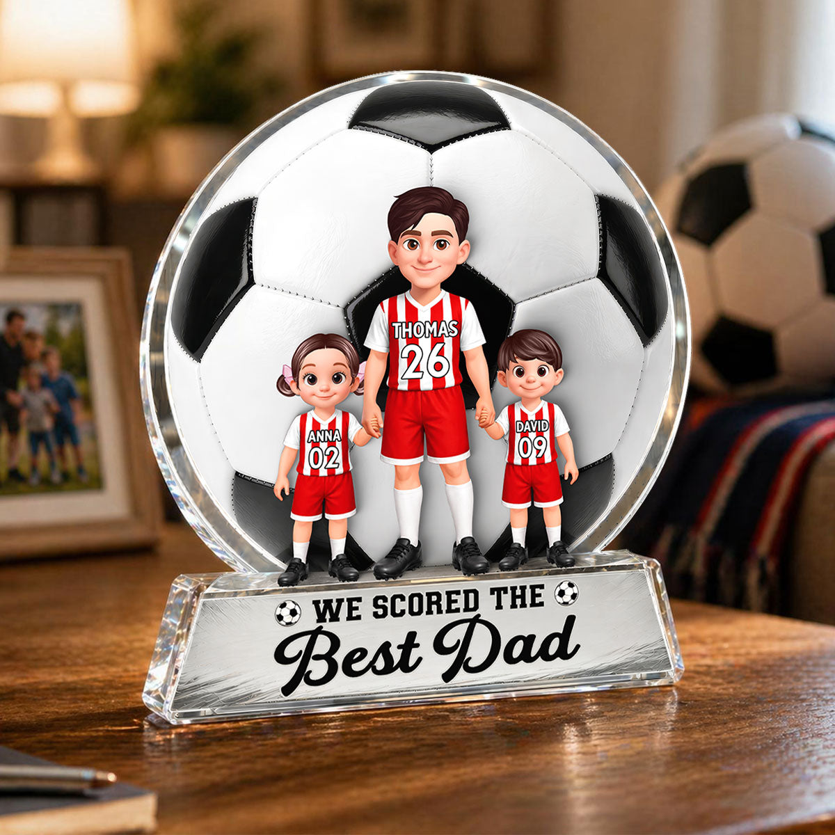 No 1 Soccer Dad We Scored The Best Dad - Personalized Acrylic Block Plaque - Gift For Dad, Husband, Soccer Lovers