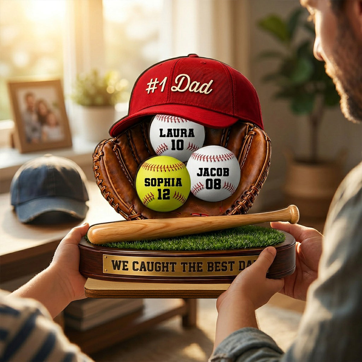 No 1 Baseball Dad - Personalized 2-Layered Wooden Plaque - Gift for Dad, Husband