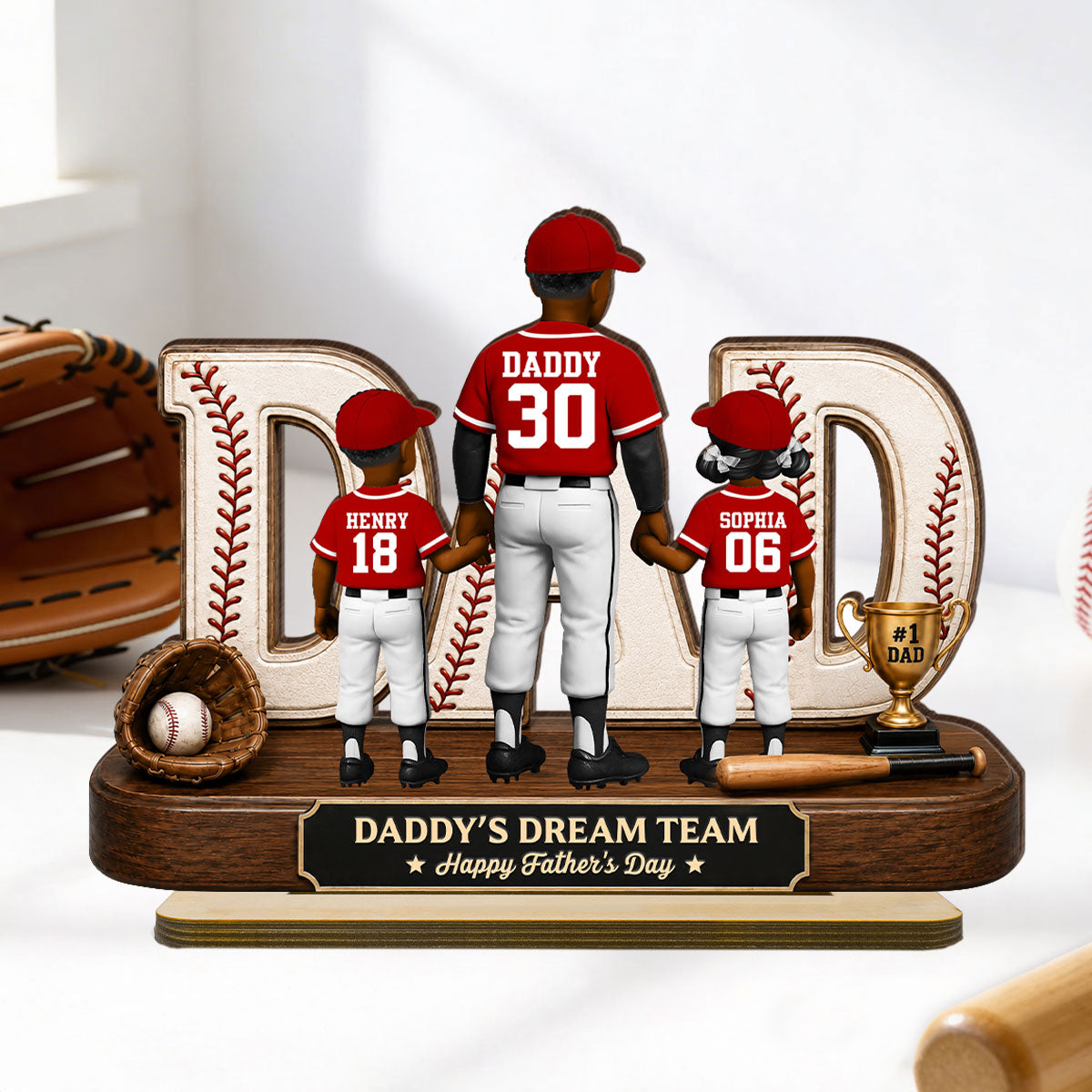 No 1 Baseball Dad Legend We Caught The Best Dad - Personalized 2-Layered Wooden Plaque - Gift For Dad, Husband