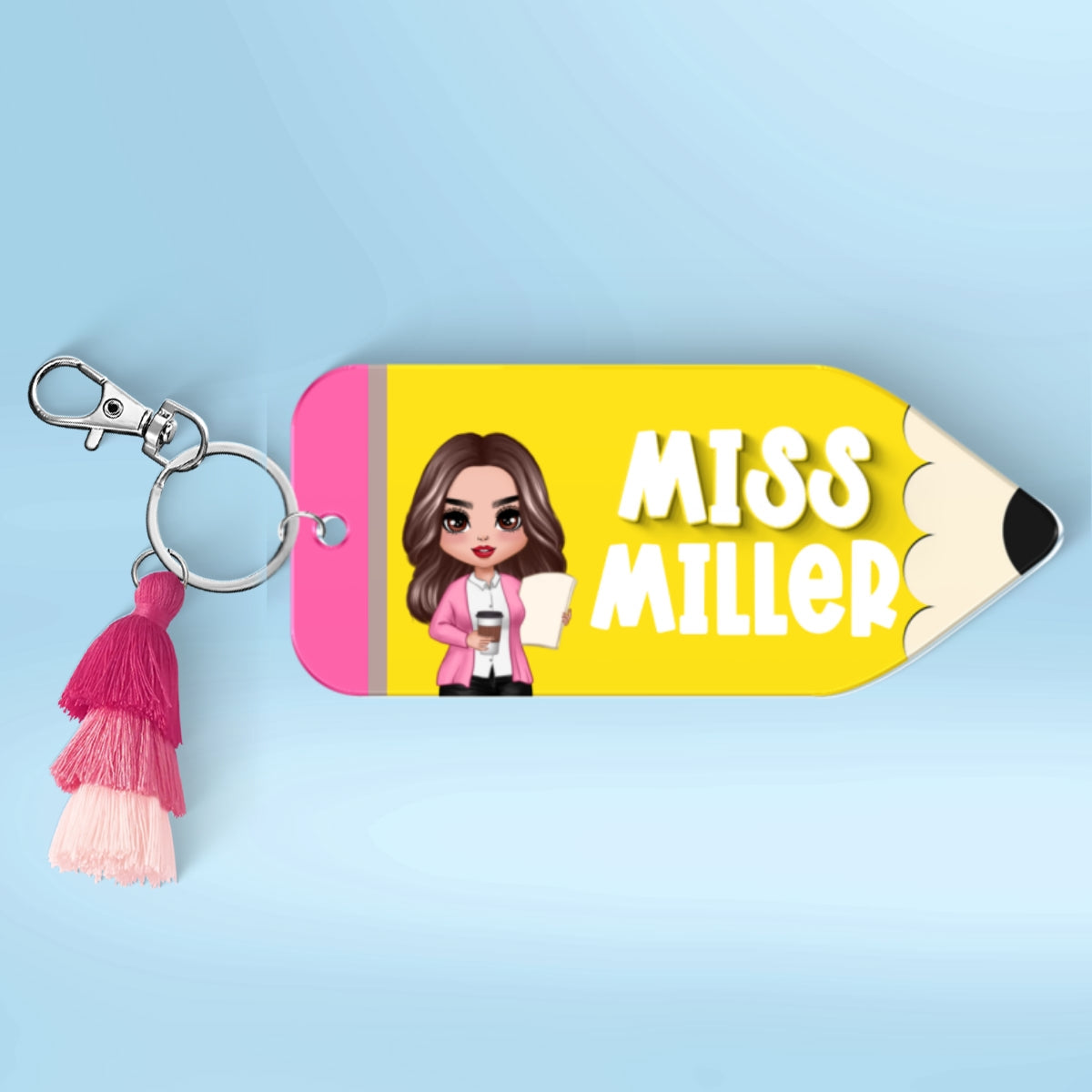 Doll Teacher Pencil Shaped Personalized 2-Layer Acrylic Keychain