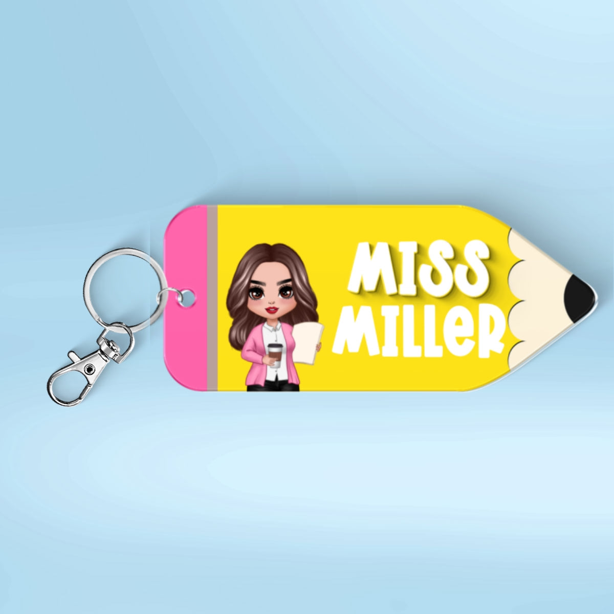 Doll Teacher Pencil Shaped Personalized 2-Layer Acrylic Keychain