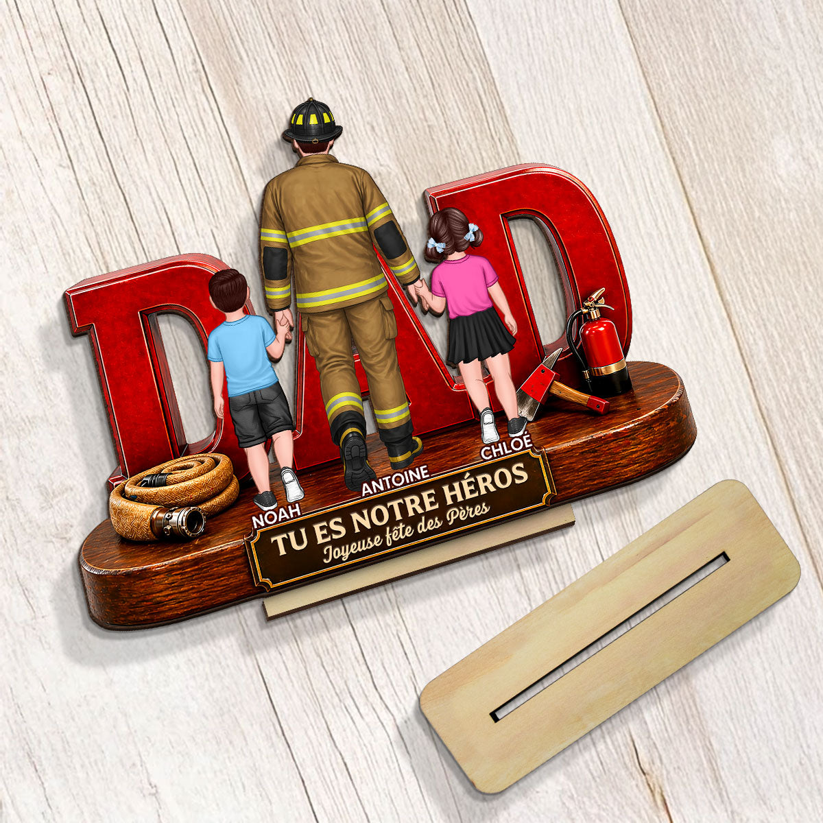 Papa pompier fier - Plaque en bois personnalise 2 couches - Cadeau de fte des Pres pour papa, mari