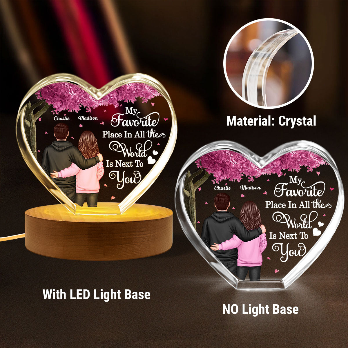 Couple Favorite Place in All the World Premium Crystal Heart LED, Treasured Forever Keepsake, Gift For Him, Gift For Her - Free Shipping Included