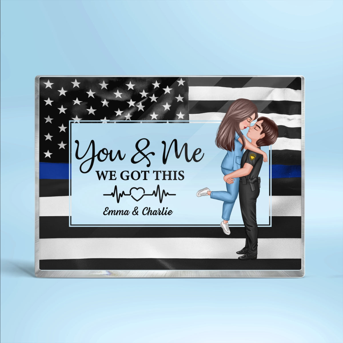 Hero Couple Patriotic USA Flag Personalized Acrylic Block Plaque, Anniversary Gift For Him, For Her