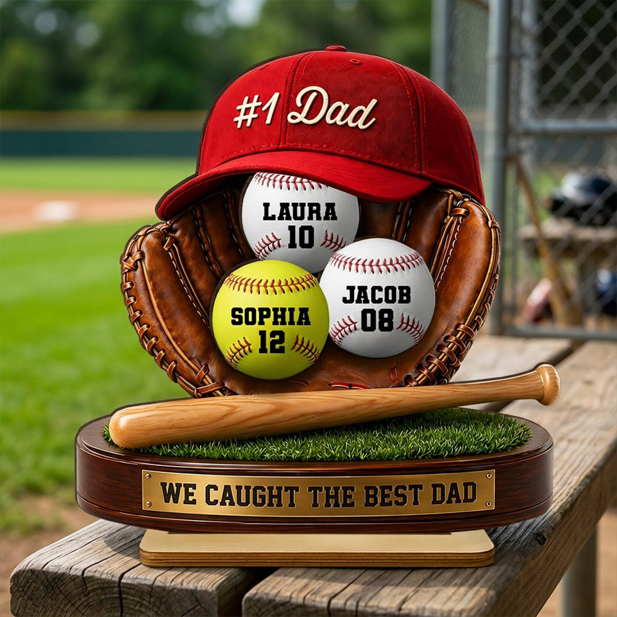 No 1 Baseball Dad - Personalized 2-Layered Wooden Plaque - Gift for Dad, Husband