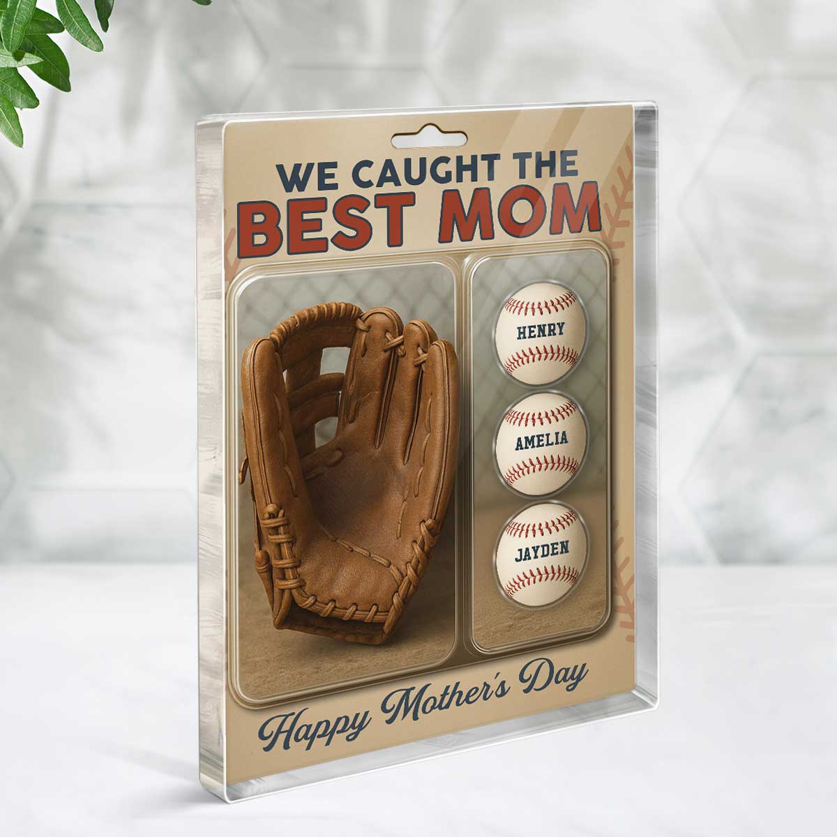 We Caught The Best Dad Grandpa Baseball & Glove Figures Style Personalized Acrylic Block Plaque, Perfect Gift for Dad, Gift for Husband