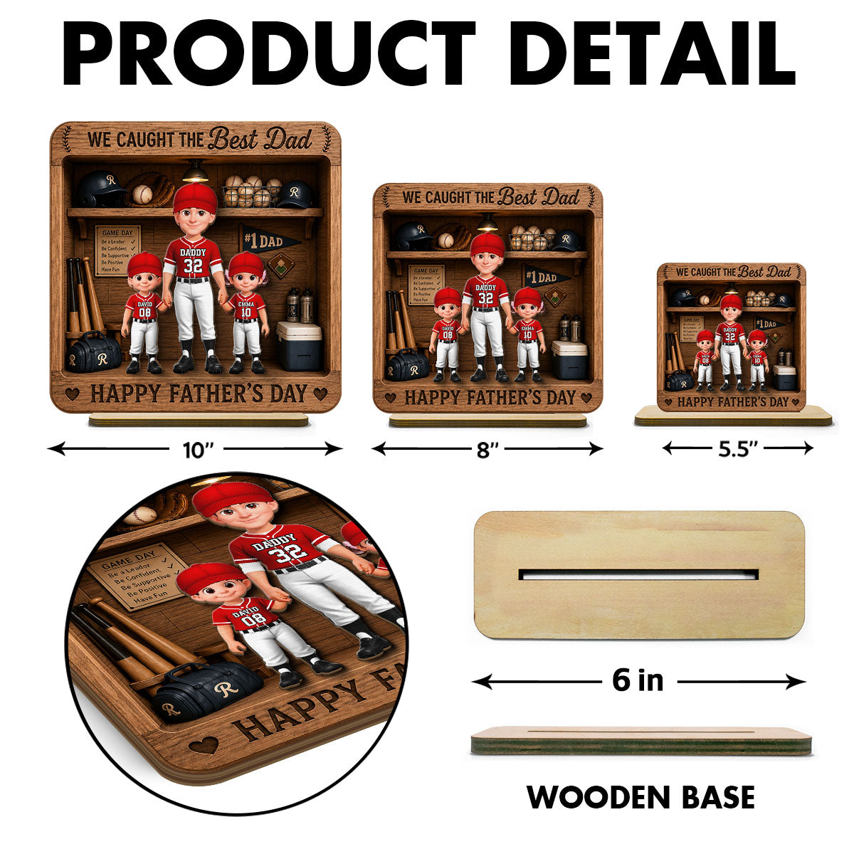 Baseball Dad & Kids Locker Room - Personalized 2-Layered Wooden Plaque - Gift For Dad, Husband