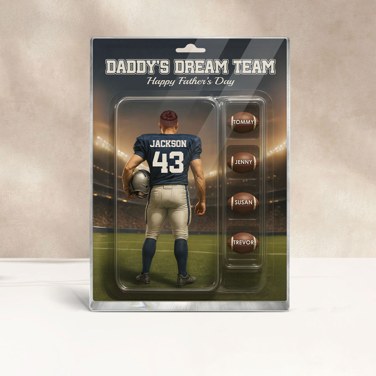 Custom Figure Football Dad With Kids' Names Personalized Acrylic Block Plaque, Perfect 2025 Gift For Him, For Dad, For Husband, For Football Lover