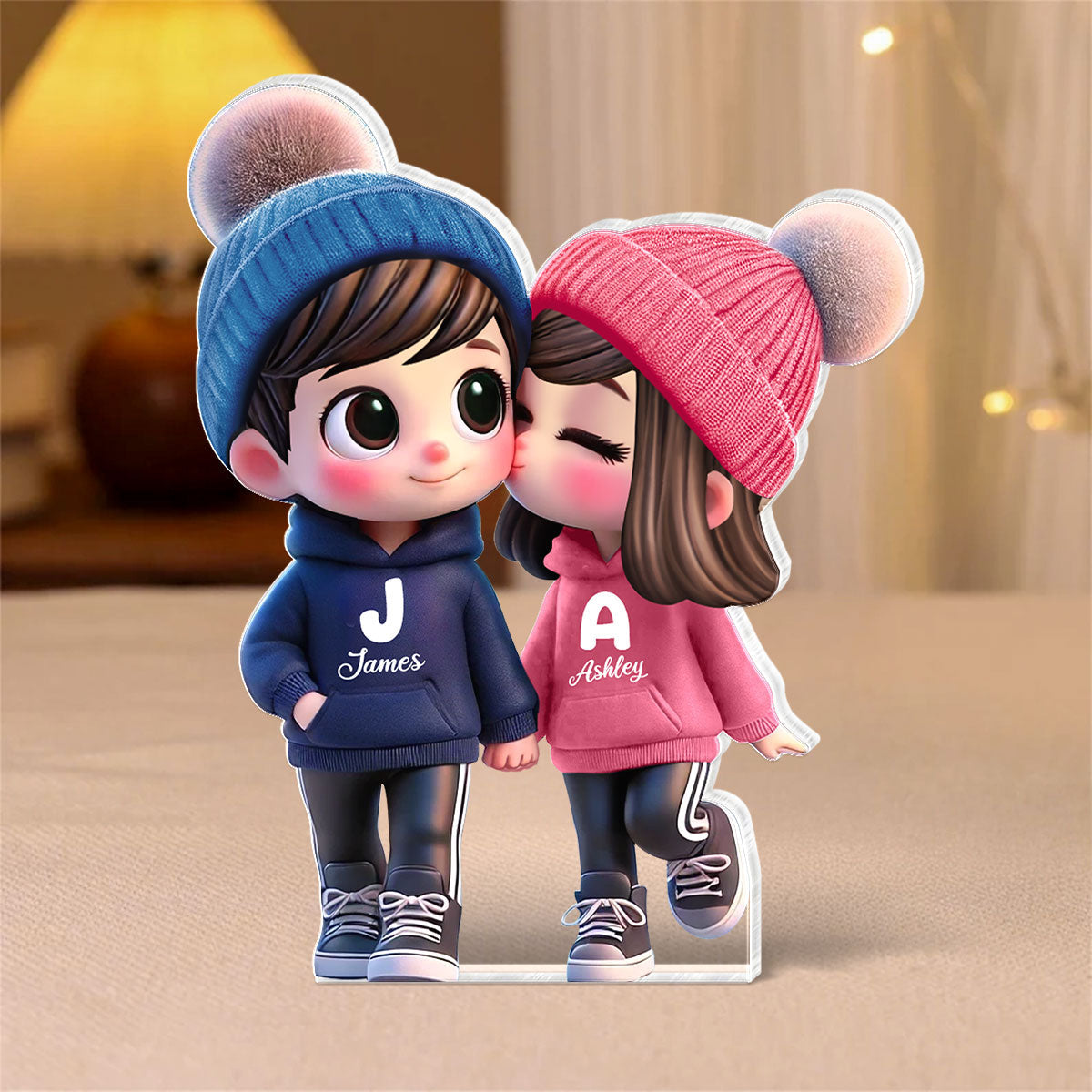 3D Effect Cute Cartoon Couple Walking Personalized Acrylic Block Plaque, Gift for Him, Gift for Her
