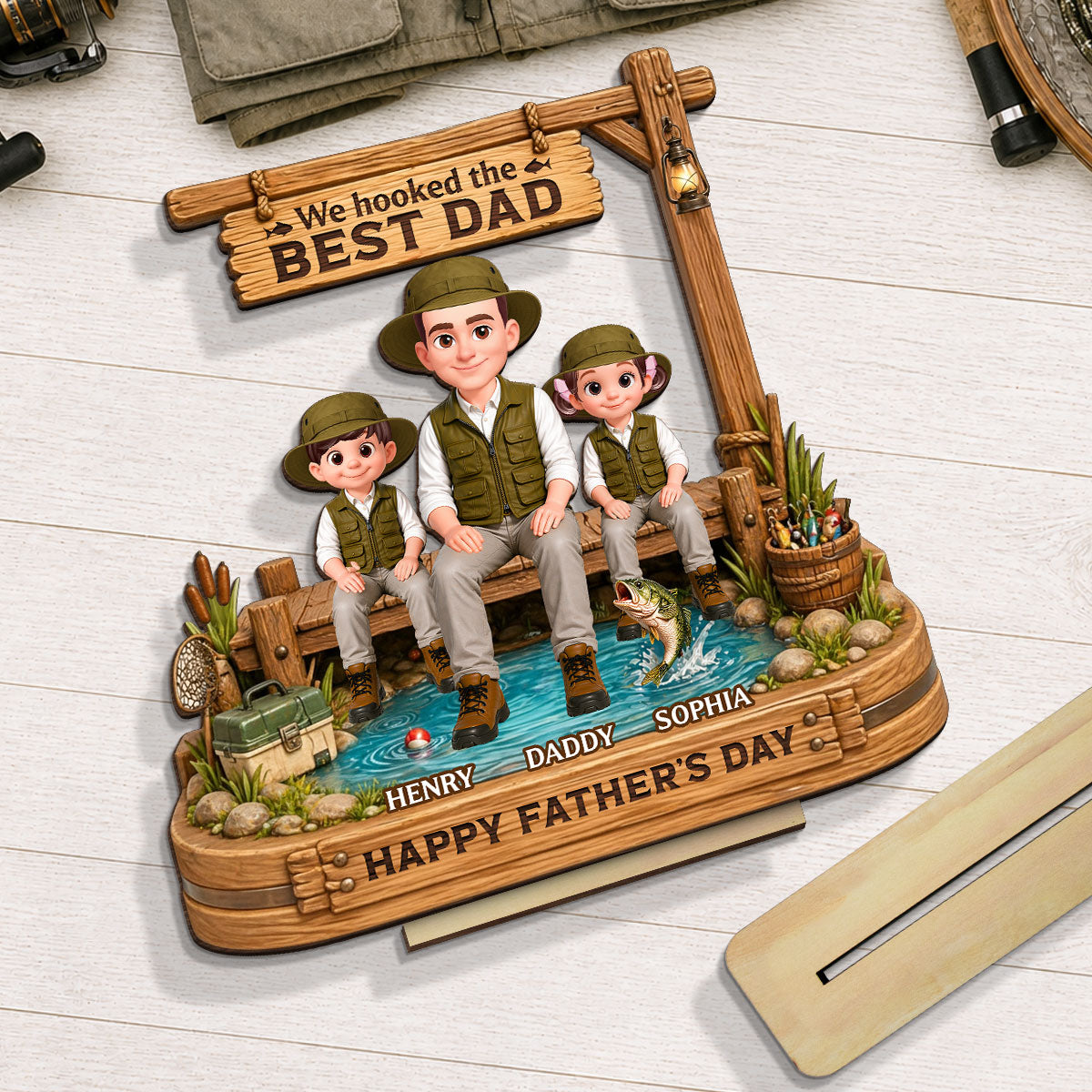 We Hooked The Best Dad Fishing - Personalized 2-Layered Wooden Plaque - Gift For Fishing Dad, Fishing Lovers