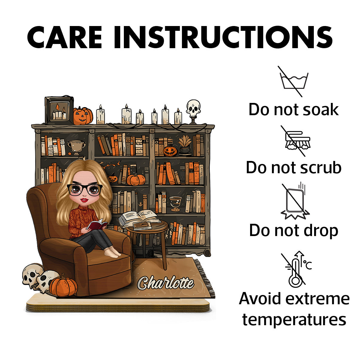 3D Effect Fall Season Girl Reading Book Personalized 2-Layer Standing Wooden Plaque, Gift For Book Lovers